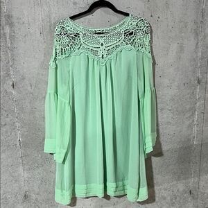 Entro Boho Lace Mint Green Tunic Dress Women's Large Fairy Romantic